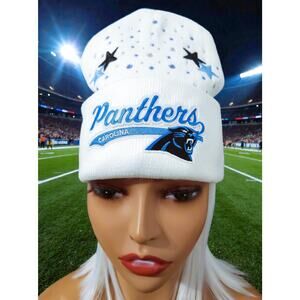Carolina Panthers Beanie White design with logo, stars & rhinestones